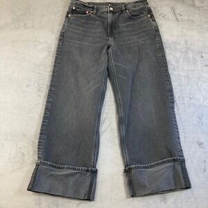 American Eagle Stovepipe Jeans Womens 6 Short Washed Black High Rise Wide Cuff